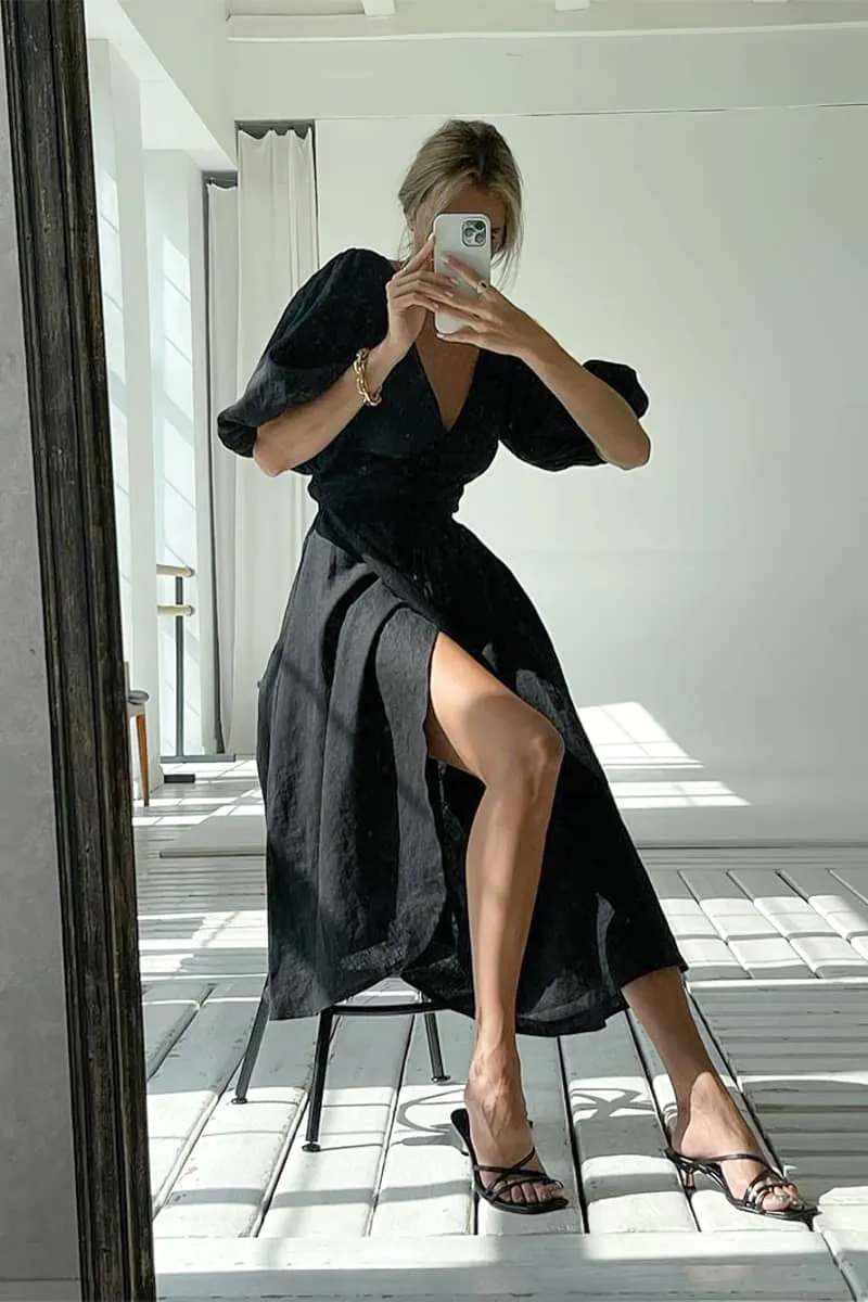 V-neck slit dress