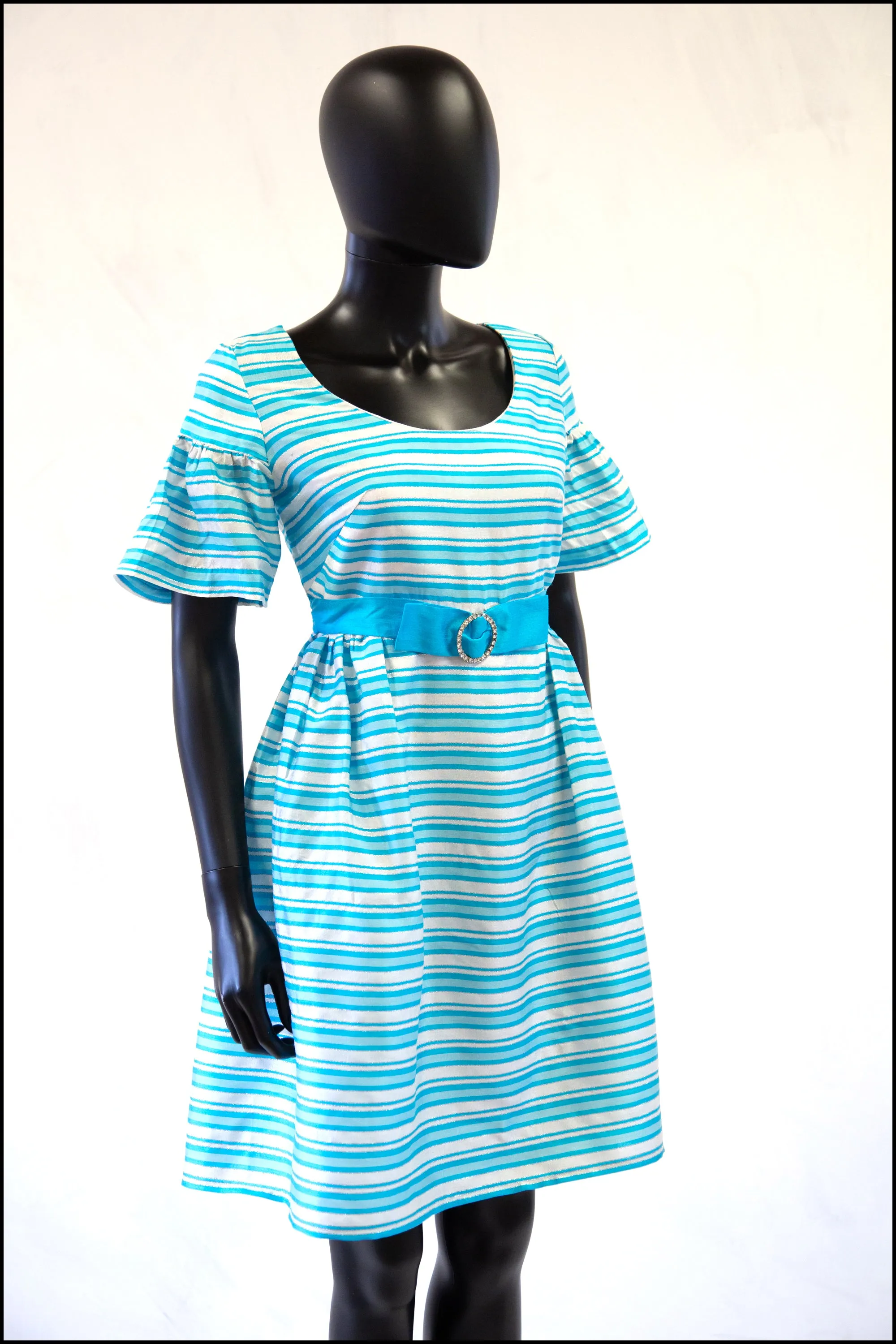 Vintage 1960s Blue Stripe Mini Dress