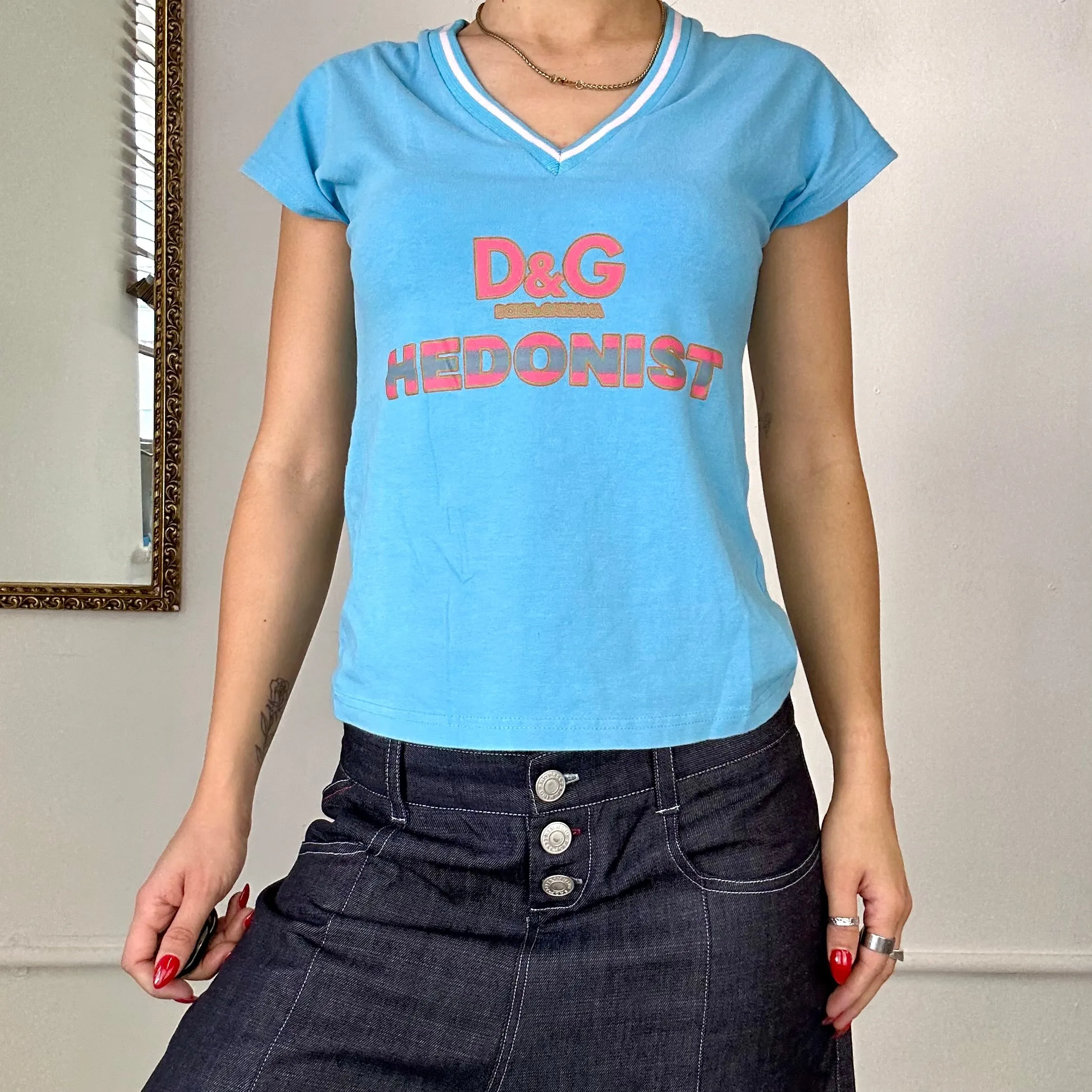 vintage blue dolce & gabbana v neck top