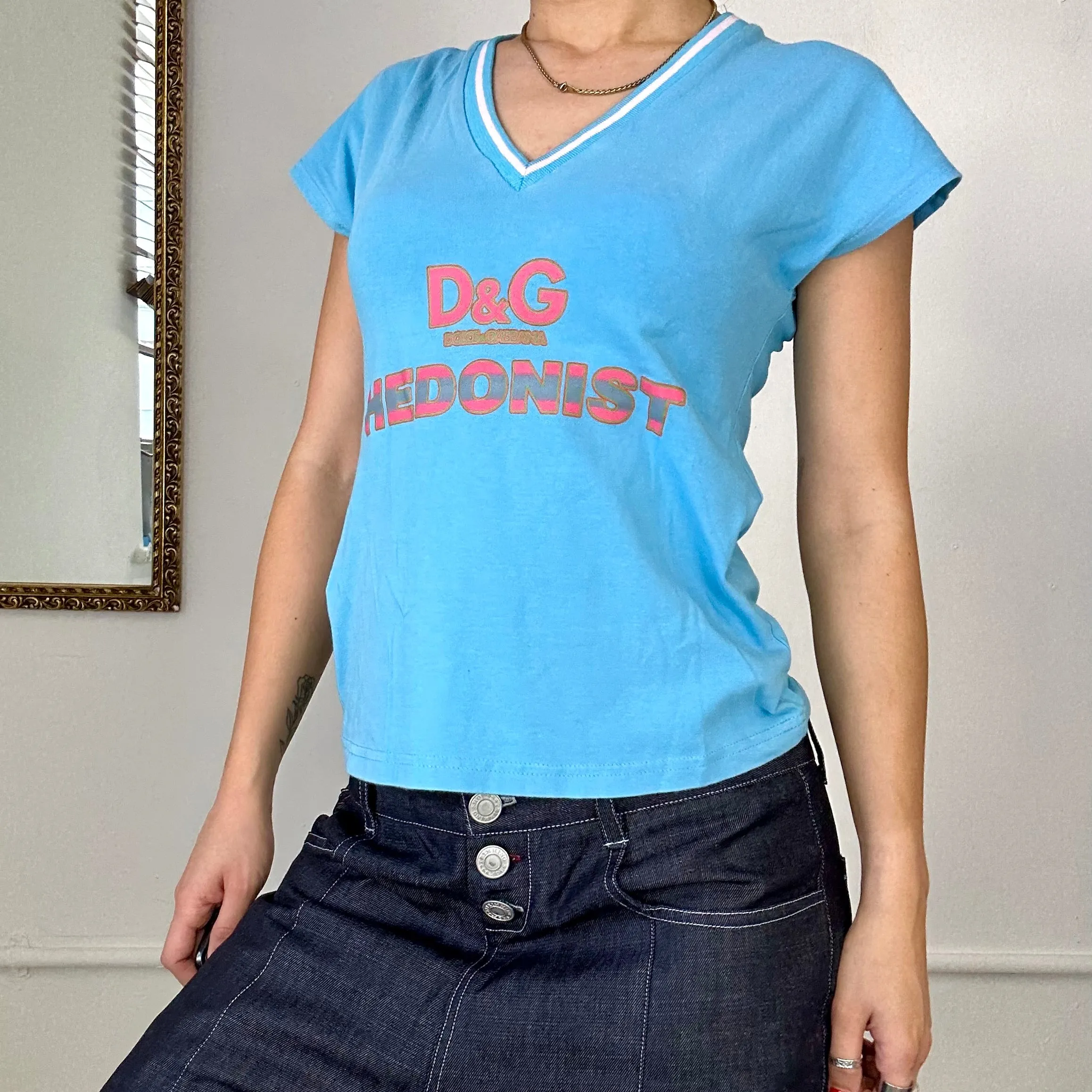 vintage blue dolce & gabbana v neck top