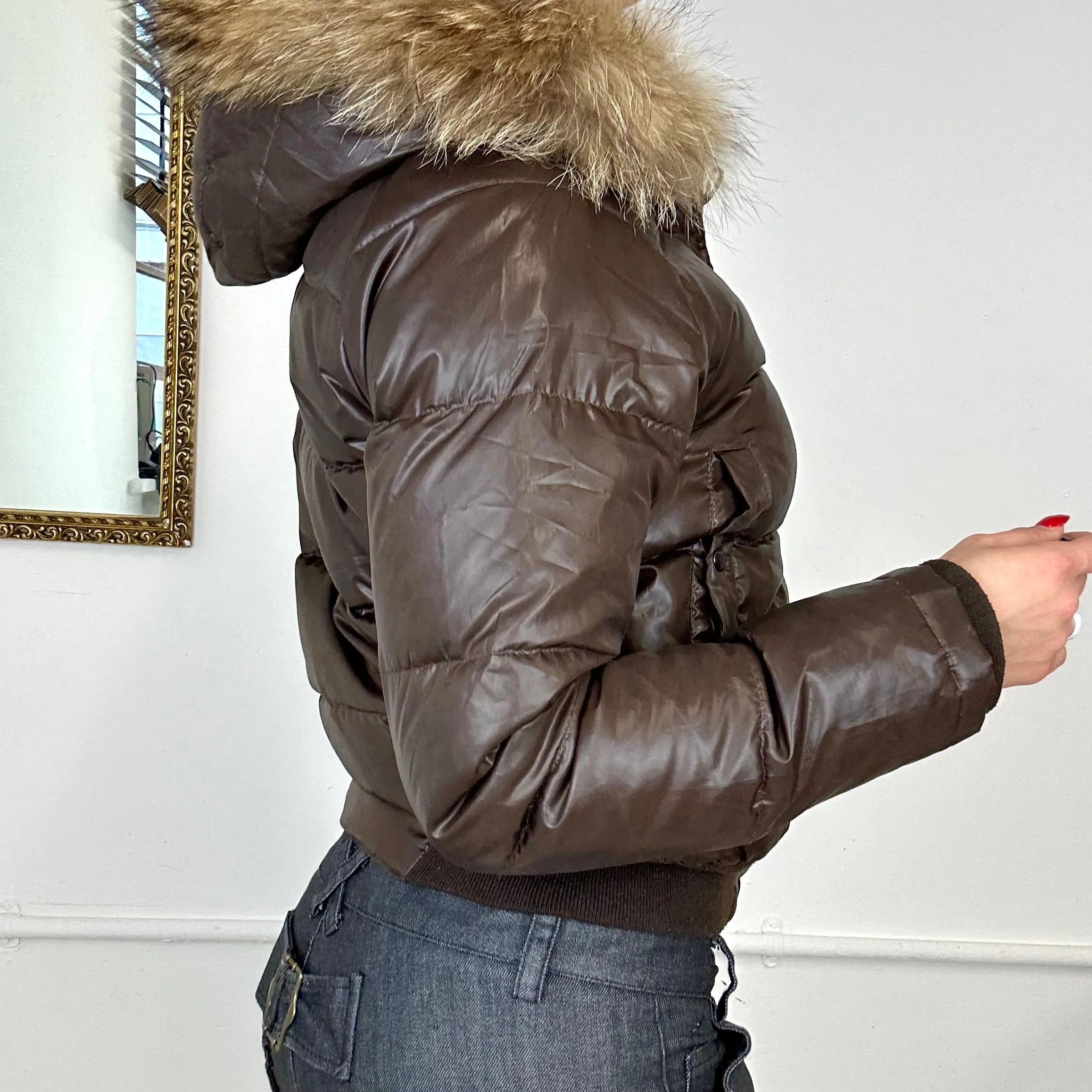 vintage moncler down filled brown puffer coat