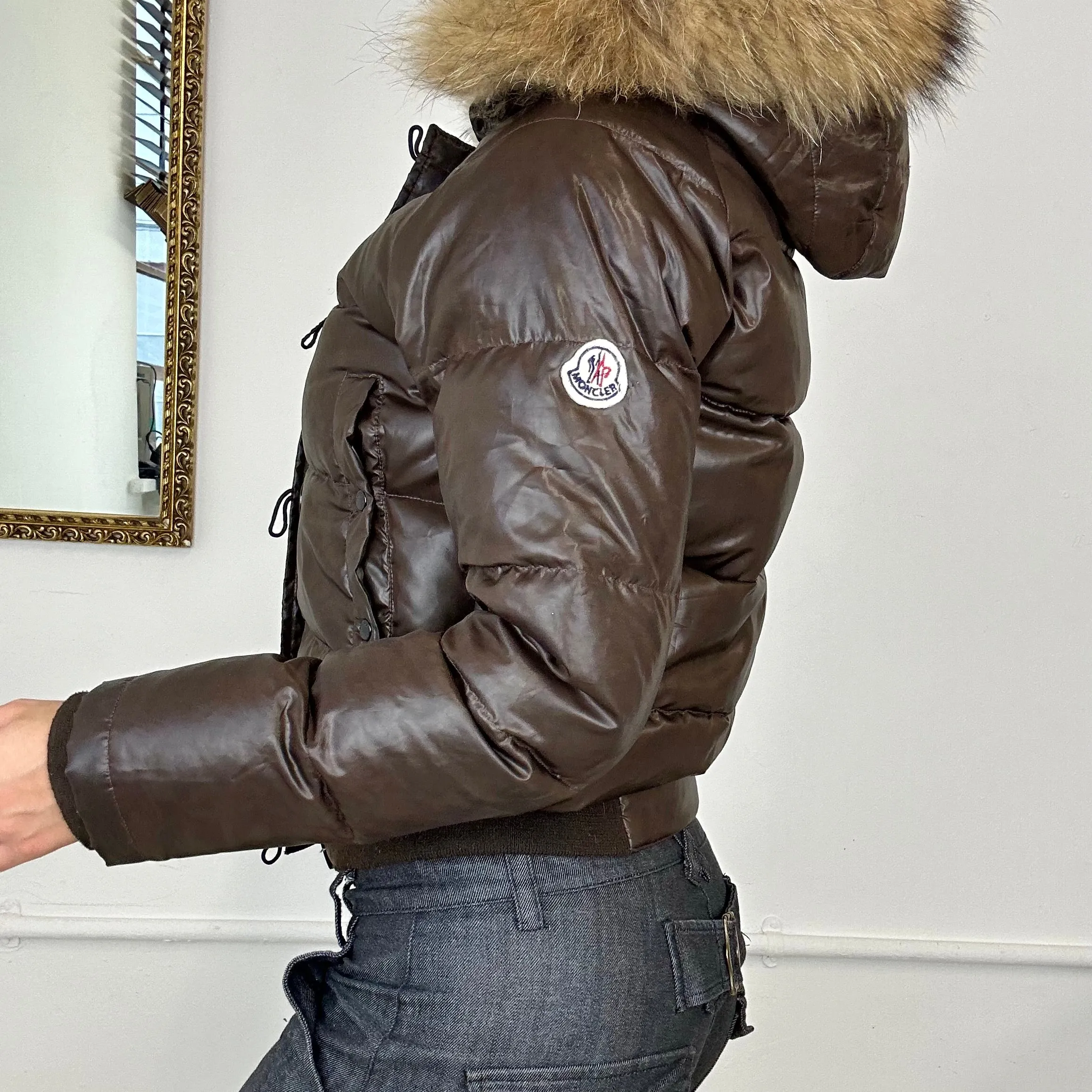 vintage moncler down filled brown puffer coat