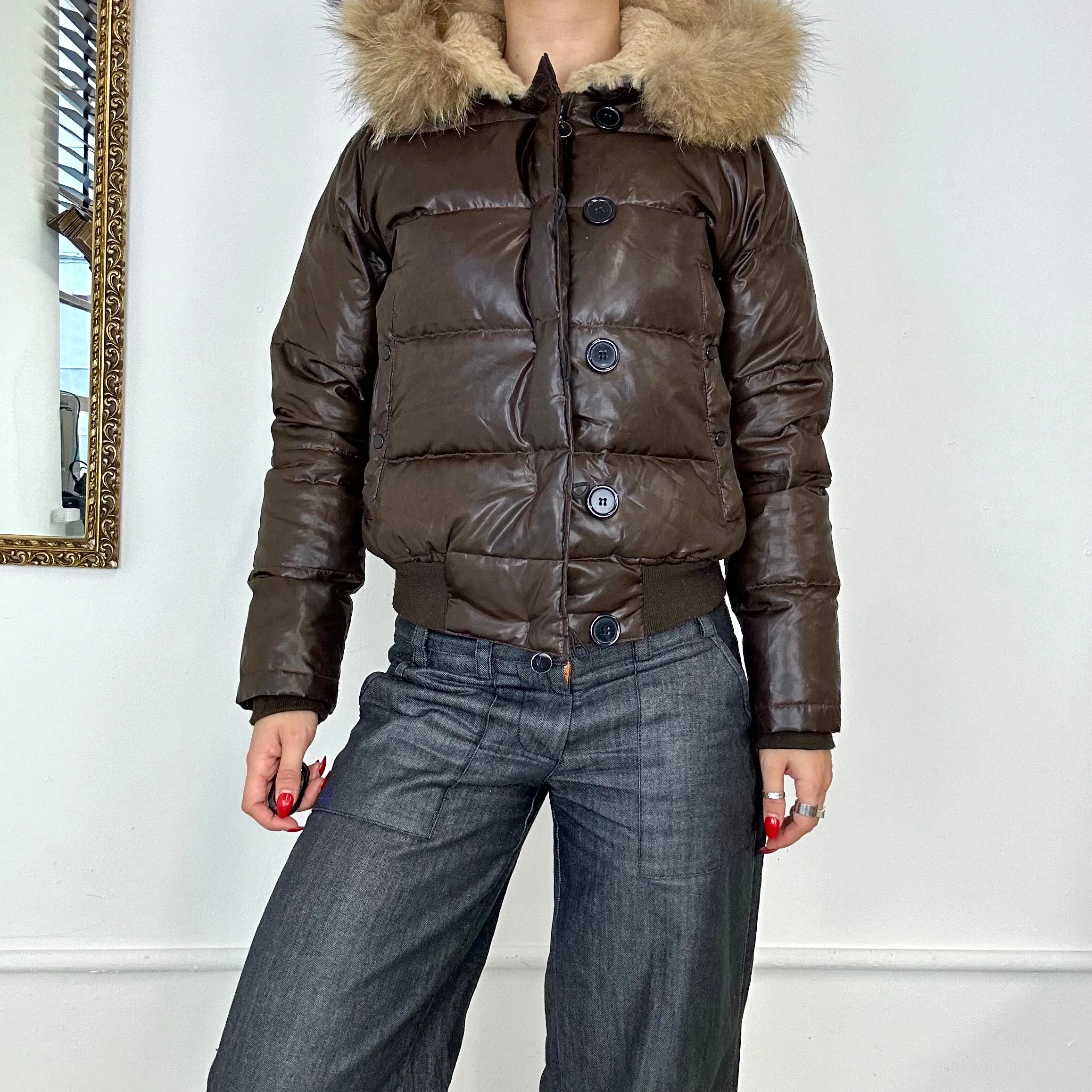 vintage moncler down filled brown puffer coat