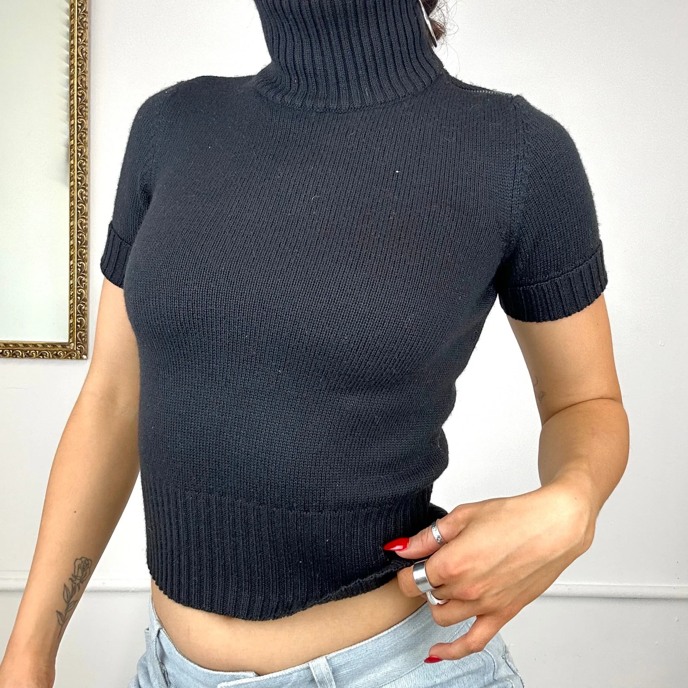 vintage moschino black zip up turtleneck top