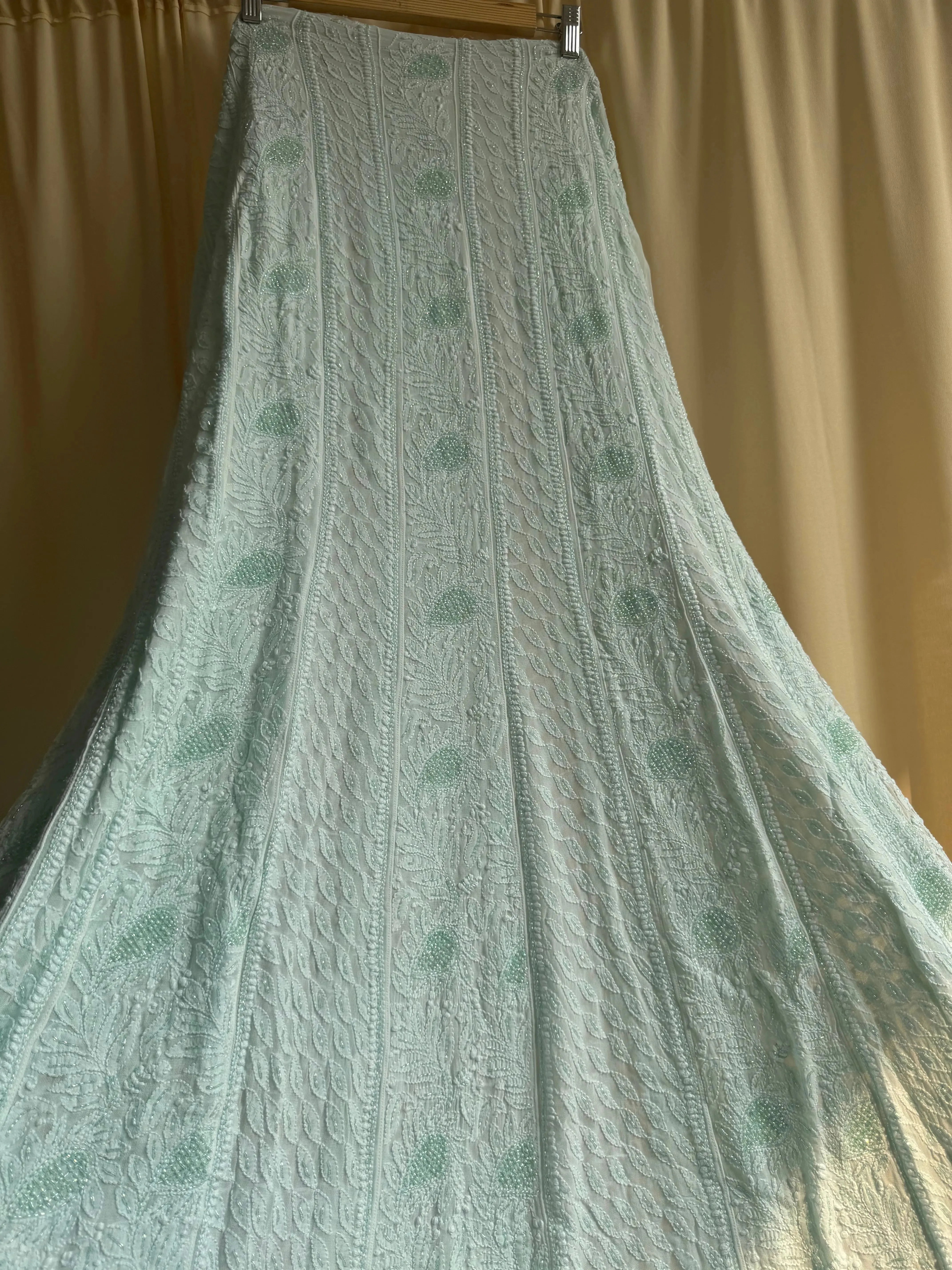 Viscose Anarkali - Semi Stitched - Pearl Work - Cyan Green