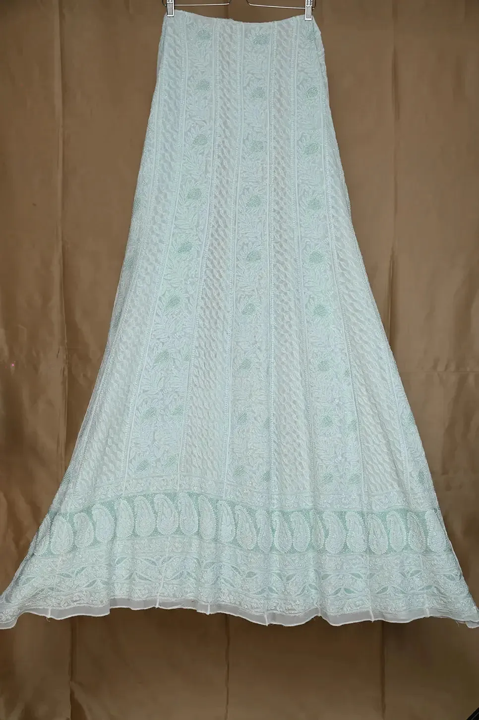 Viscose Anarkali - Semi Stitched - Pearl Work - Cyan Green