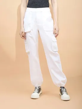 White Cotton Straight Relaxed Fit Jogger For Women