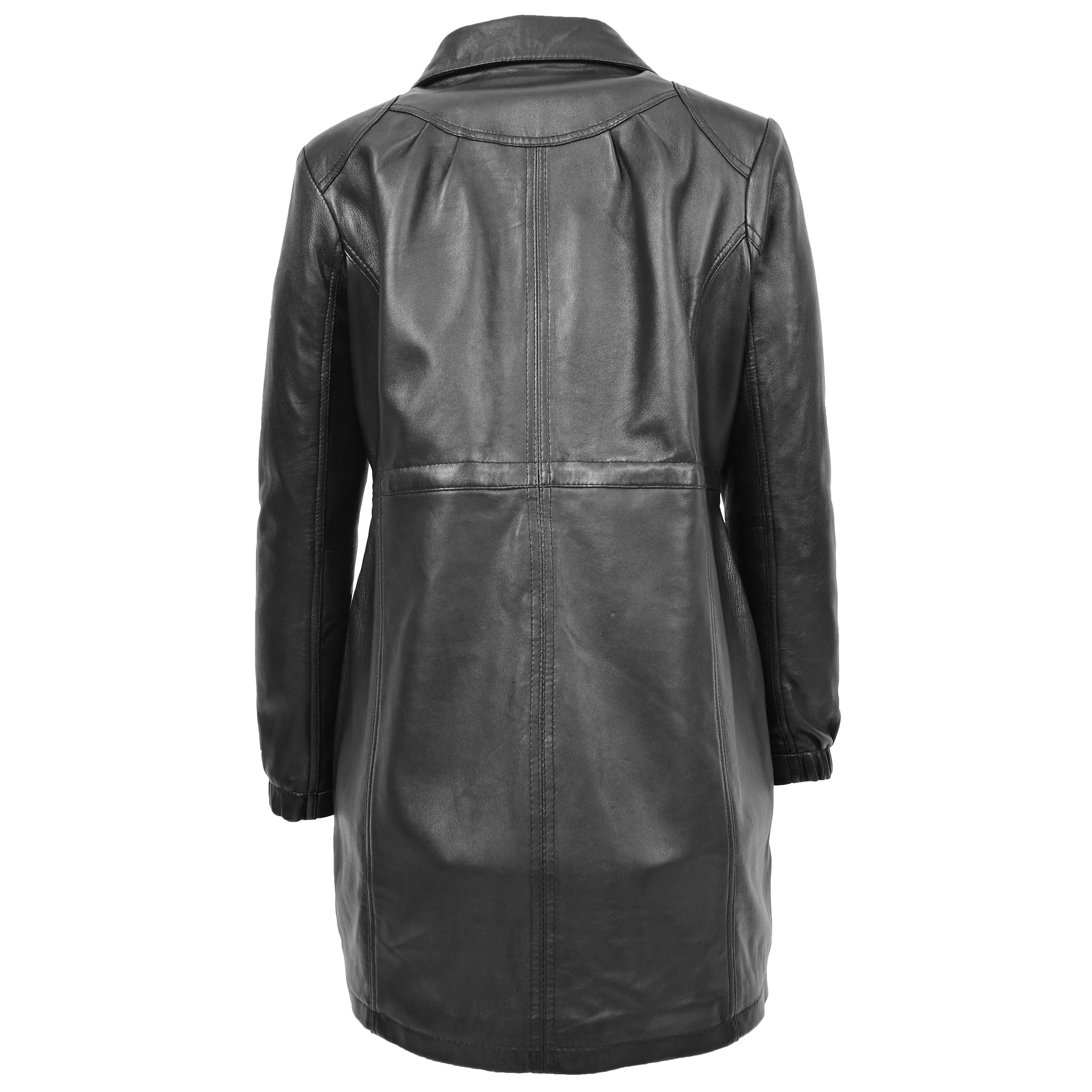 Womens 3/4 Length Leather Duffle Coat Kyra Black