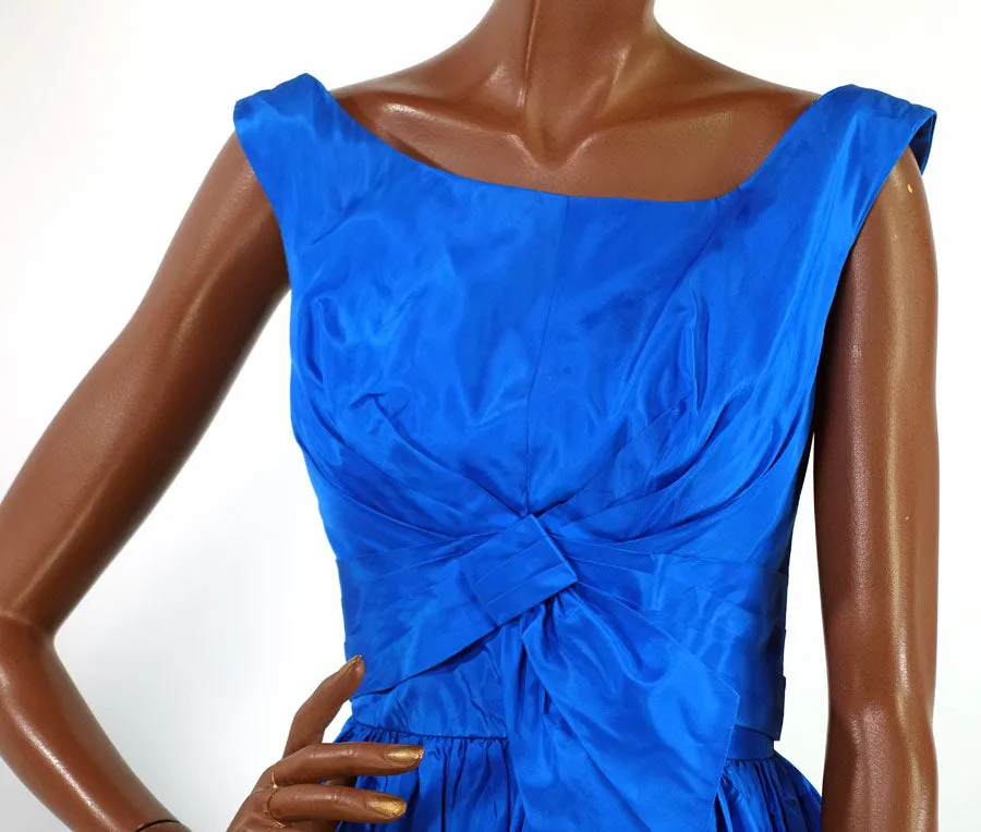 Women's 50s Prom Dress Vintage Full Skirt Blue Taffeta Jonny Herbert Small to Medium VFG