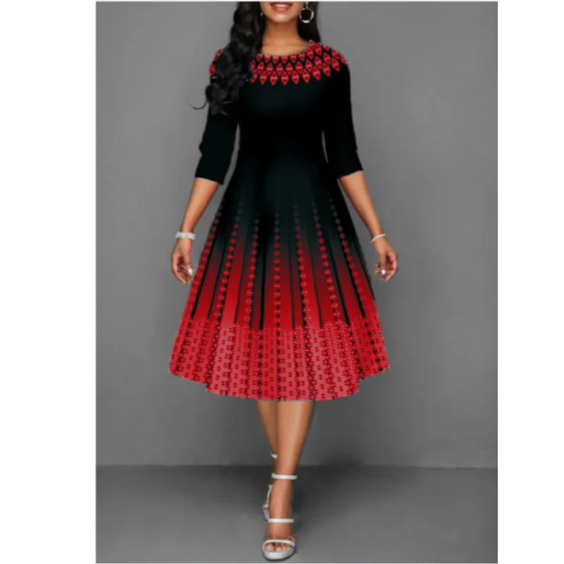 Women's Printed Graceful Half Sleeve Waist Dress Dresses